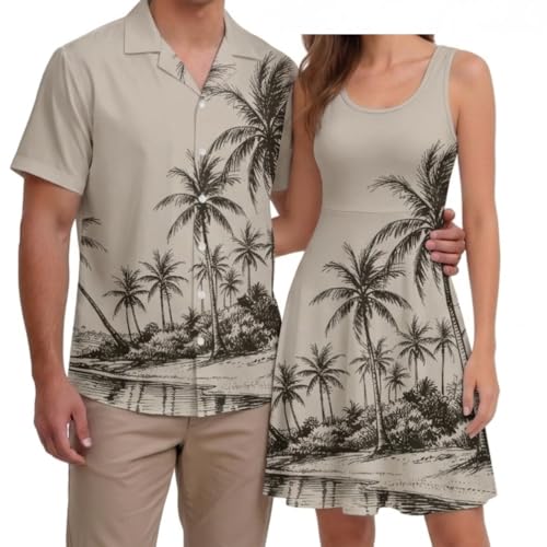 Image of Hawaii Matching Couple Outfits Husband and Wife Clothing Fashionable Mens Casual Shirts Hawaii Dress with Soft Fabric