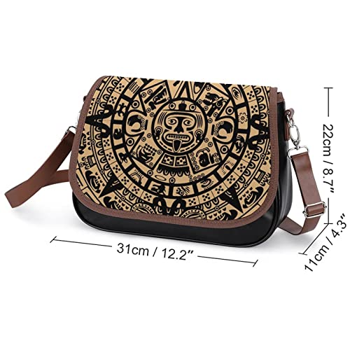 Aztec Maya Calendar Women's Crossbody Bag PU Leather Message Bag Shoulder Handbag Purse for Travel Office2