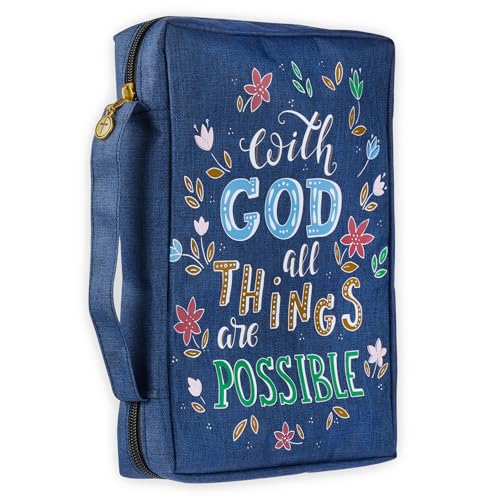 Image of With God All Things Are Possible Navy Floral Value Bible Cover - Matthew 19:26
