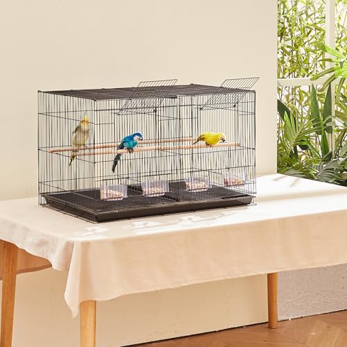 VEVOR Vogelkäfig, Metallkäfig für kleine Papageien, Kanarienvögel, Nymphensittiche, Unzertrennliche, Finken, Wellensittiche, Conures, Vogelhaus für unterwegs mit Griff & Sitzstangen, 760x465x465mm
