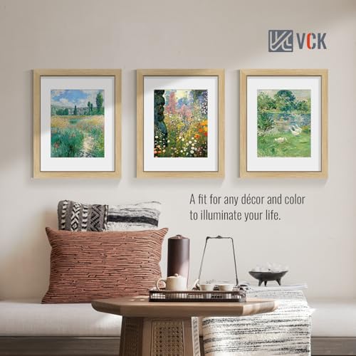 Image of VCK 11x14 Picture Frame 5 Pack, Oak Wood, 8x10 Mat, Glass, for Print