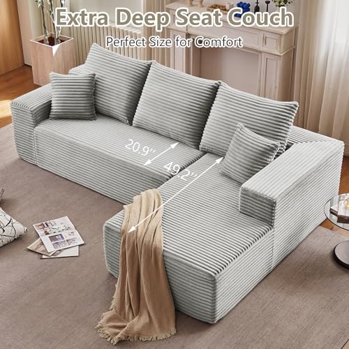 Image of 107 inch Cloud Sectional Couch with L-Shape Chaise, Modern Modular Comfy Sofa Chaise Longue, Upholstered Corduroy Couches Sleeper with Deep Seat for Living Room Bedroom, No Assembly Required, Grey