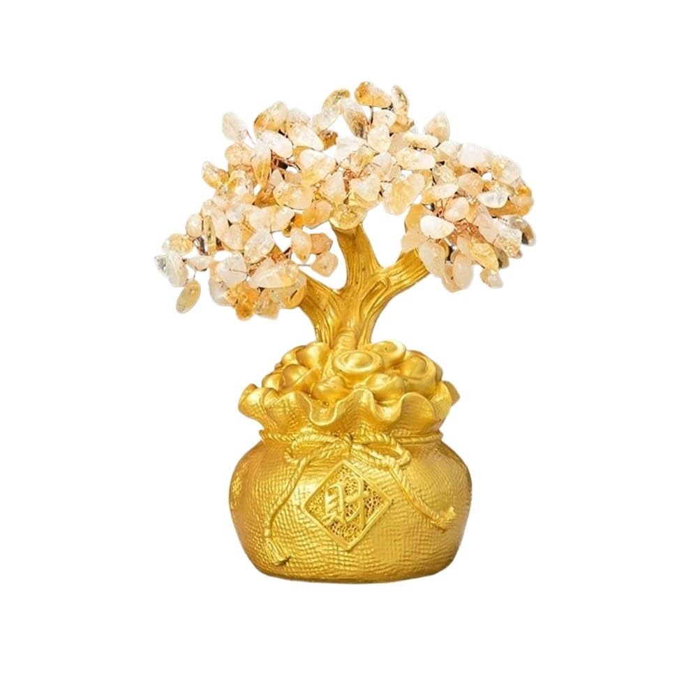 Money Tree Handmade Feng Shui Bonsai, Small Crystal Tree, Attract Good Luck Home Decoration Crystals Crystal Tree(Beige)