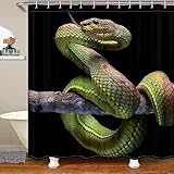 Latwerio 3D Duschvorhang 240x200 Schlange Duschvorhänge Antischimmel Wasserdicht Badevorhang Schlange Duschrollo für Badewanne Dusche Shower Curtains, 12 Duschvorhang Ringe
