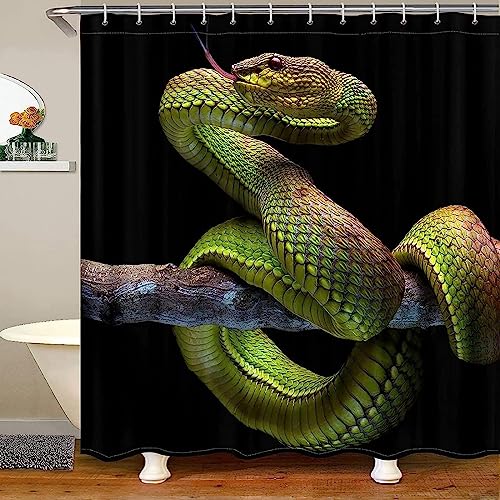 Latwerio 3D Duschvorhang 240x200 Schlange Duschvorhänge Antischimmel Wasserdicht Badevorhang Schlange Duschrollo für Badewanne Dusche Shower Curtains, 12 Duschvorhang Ringe