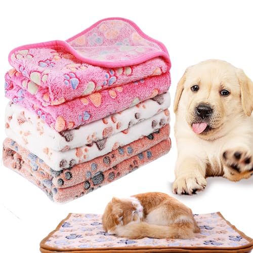 WDEC Lot de 3 couvertures en polaire douces, chaudes et lavables pour animal de compagnie de petite et moyenne taille - Confortables, moelleuses et durables - Blanc crème, rose, marron - 76 x 104 cm