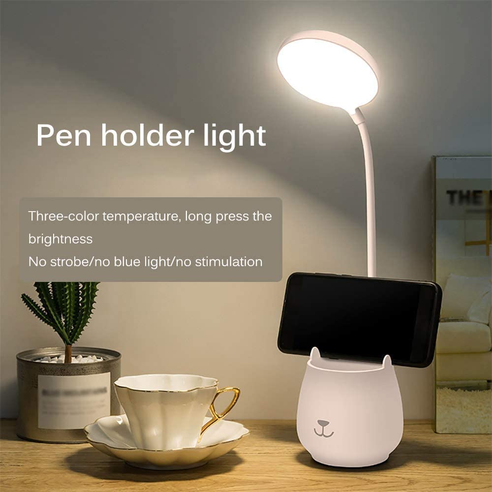 Habrur Klemmleuchte Schreibtischlampe Schüler-Augenschutz-Schreibtischlampe Mit Stifthalter Schlafzimmer-Schreibtischlampe Dimmen Lesen LED-Nachtlicht USB-Ladelicht Leselampe Klemmlampe