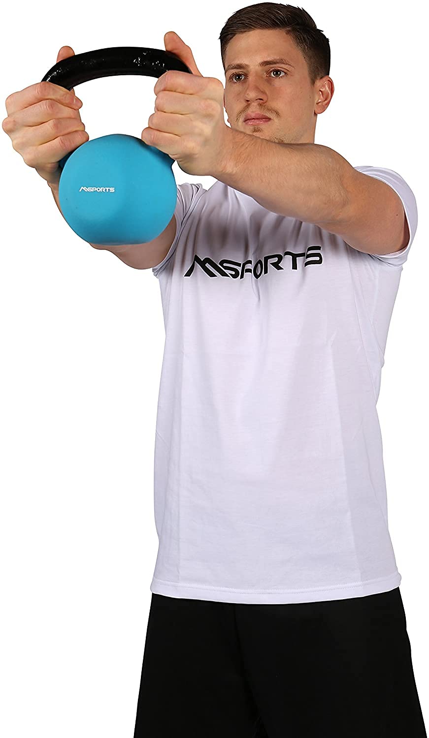 MSPORTS profesjonalne, neoprenowe hantle kettlebell, 2-30 kg, w zestawie Plakat z ćwiczeniami, hantle kettlebell 8 Kg - Blau
