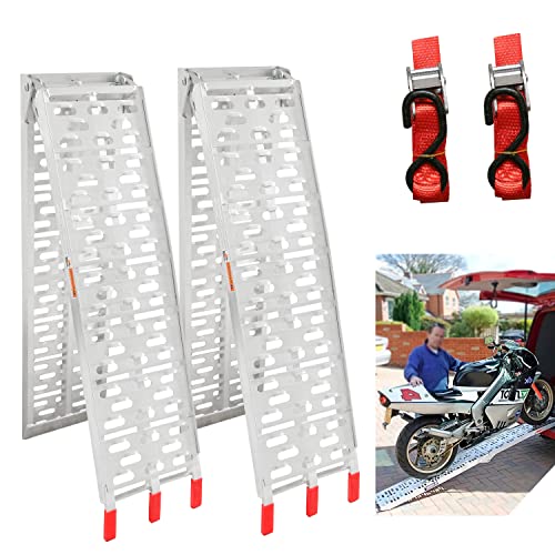 Eulenke 2X Klappbar Auffahrrampe, 340kg* pro Stück, Max 680KG Tragfähigkeit, 226CM Alu Rampe Anhänger Verladerampe, Auto ATV Quad PKW Laderampe Anhängerrampe, Motorradrampe für Motorrad oder Mofa