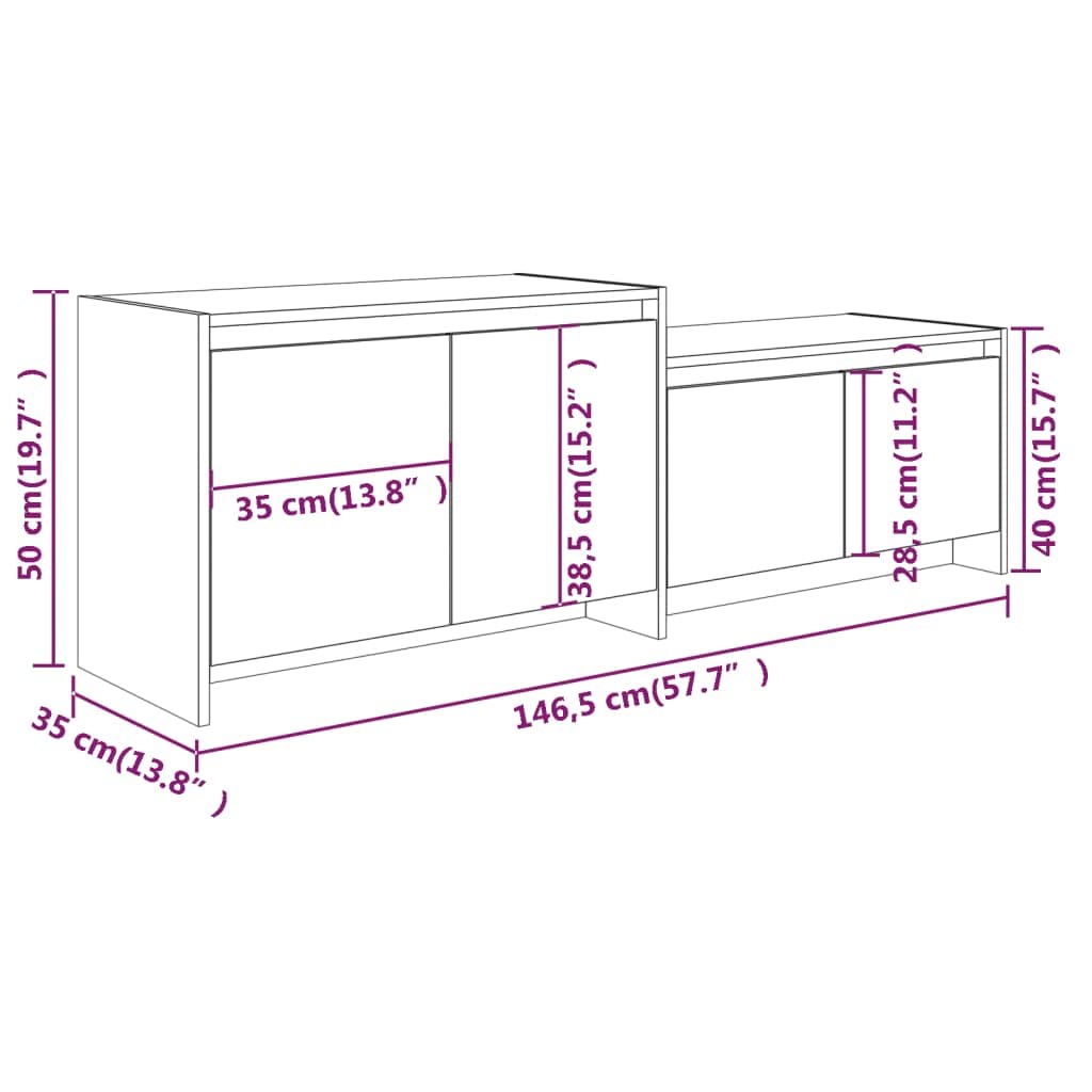 Hothingwell Sonoma szafka pod telewizor szara 146,5x35x50 cm drewno inżynieryjne | 4 drzwi, 2 sztuki do montażu, przechowywanie DVD i konsoli, łatwe czyszczenie