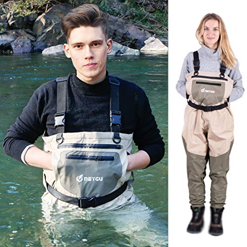 NEYGU Breathable & Waterproof Wader Attached 4MM Neoprene Stockingfoot,fit for Fishing, Hunting, Camping Quick-Dry Chest Wader Protect User from Cold,Tan 3XL