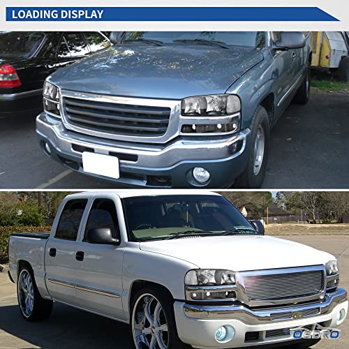 Image of oEdRo Headlight Assembly Compatible with 1999 2000 2001 2002 2003 2004 2005 2006 GMC Sierra 1500 2500 3500 /00-06 GMC Yukon Headlamp with Clear Lens Black Housing
