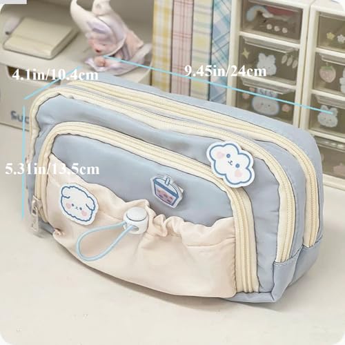 Image of FINPAC Pencil Case, 5-Layer Large Capacity Pen Case with Drawstring, Durable Stylish Bag Pouch Holder Box Organize for Study, Office, or Travel (Blue)