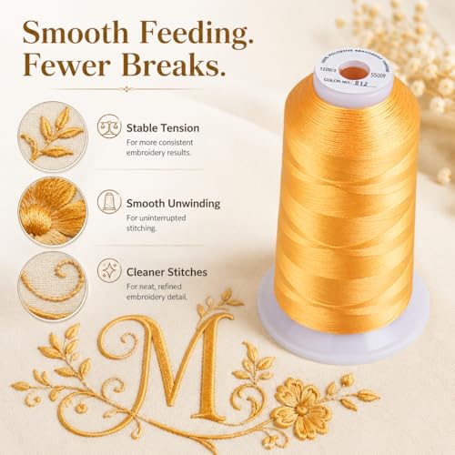 Image of Simthread 5500Yds /5000M 40WT Polyester Embroidery Thread Cream Yellow 812 | High-yardage 5000M spool offers smooth feeding and stable 40WT polyester thread for home and commercial embroidery machines.
