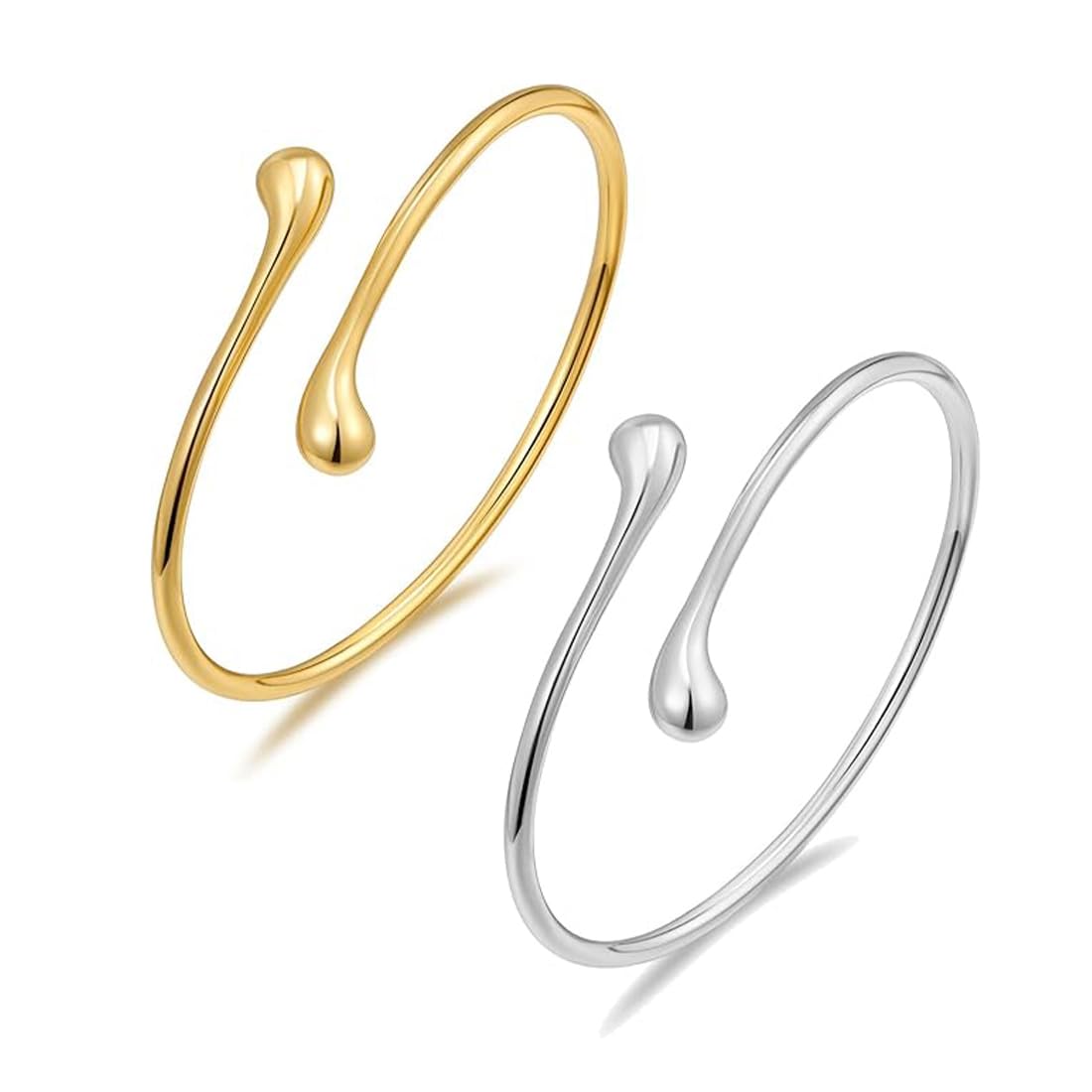 XENQITO XENQITO 2 Pcs Pulseras Mujer Oro Minimalismo Brazalete de Plata Acero Inoxidable Pulsera de Oro Joyería Brazalete Plata Mujer para Mujer
