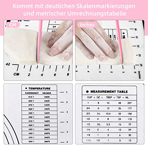 Silikon Backmatte Backunterlage Groß 70 x 50 cm Antihaft Teigmatte Ausrollmatte mit Messung Wiederverwendbar Backen Zubehör mit 3 Stück Teigschaber für Teig, Fondant, Macarons, Kekse, Pizza
