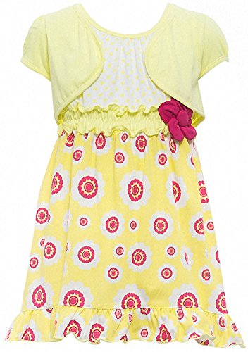 Image of ToBeInStyle Girls Two Piece Short Sleeve Dress and Matching Bolero Crop Cardigan Assorted Prints Cotton Blend Summer Outfit