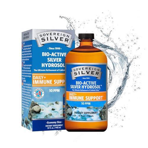 Sovereign Silver Immune Support - Colloidal Silver, Bio-Active Silver Hydrosol, 10 ppm, Liquid Twist Top, 32 Fl Oz, (946 mL)