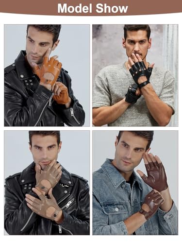 Image of GSG Men's Fingerless Leather Driving Gloves, Half Finger, lambskin | Half Finger Design, Breathable Comfort,Driving, Motorcycle Riding, Racing, Cycling, Daily Wear