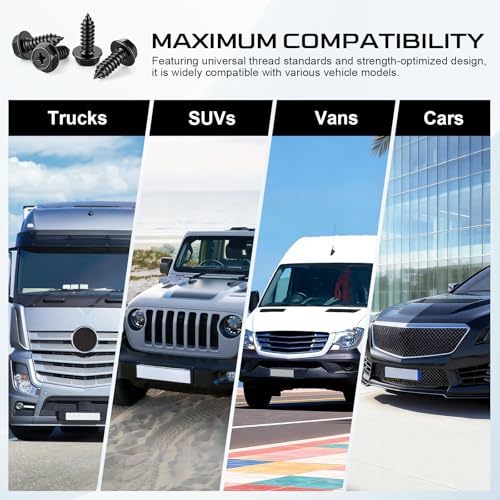 Image of LivTee Rustproof License Plate Screws for Securing License Plates Frames and Covers on Cars and Trucks, 4 Sets Premium Stainless Steel Self Tapping Mounting Bolts (Black Zinc Plated)