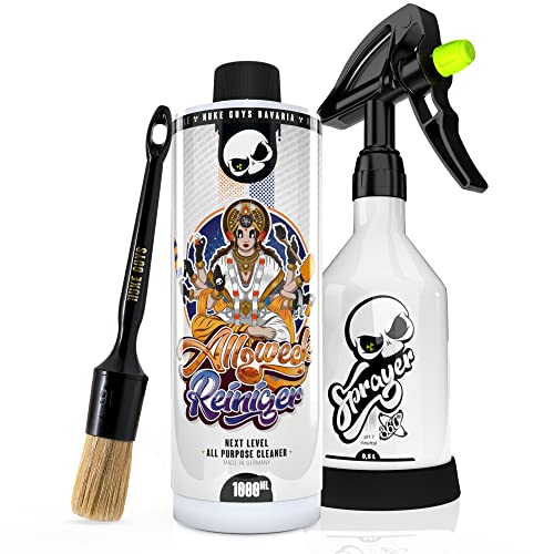Nuke Guys Allzweckreiniger Bundle - für Auto Innen-& Außenreinigung - Allzweckreiniger Konzentrat 1 Liter + Made by Kwazar Sprühflasche + Detailing Reinigungspinsel
