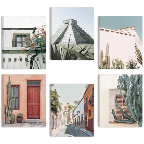 BINCUE Small Vintage Landscape Canvas Wall Art Cactus Poster Mexico Art Print for Living Room Dining Room Bedroom 8x10 Inch 6 Pieces