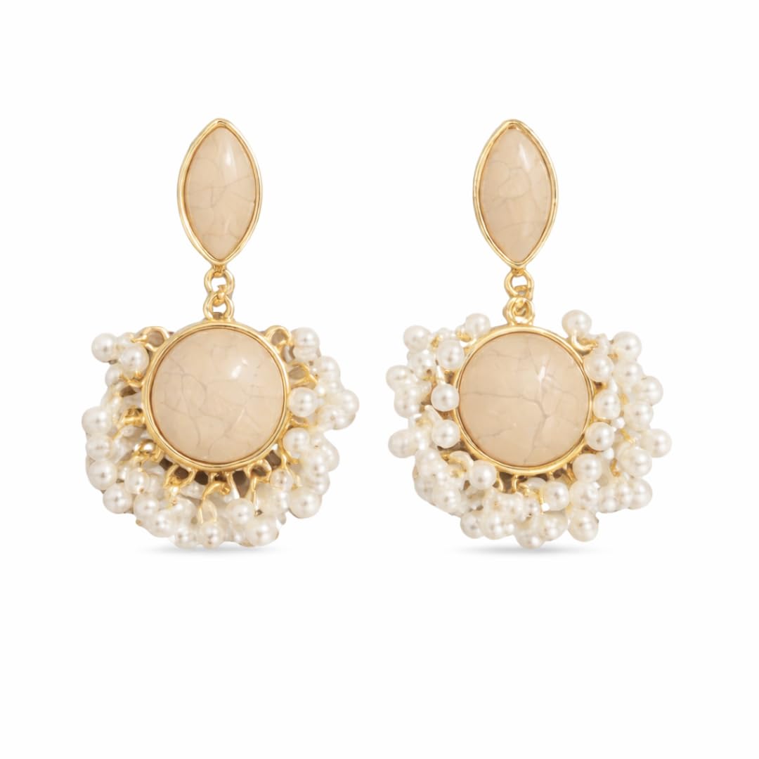 Elegant Beige Cream Stone & Pearl Drop Earrings for Women | Traditional Ethnic Dangle Earrings | Wedding & Party Jewelry - Review, Price and Buying Guide