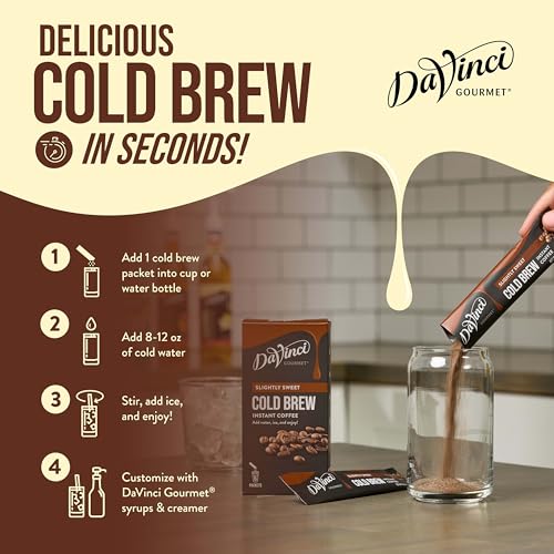 Image of DaVinci Gourmet Vanilla Cold Brew Stick Pack, Instant Coffee Powder, 6 Count (Pack of 8)