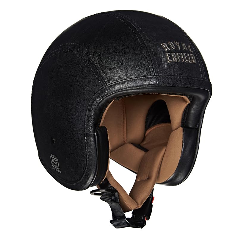 Royal Enfield Granado ISI & DOT Certified Leather Coated Riding Helmet Re Logo Black M-580Mm with Excellent Impact Protection
