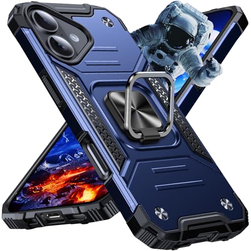 Image of Anqrp Heavy Duty Case for iPhone 16 Case with Enhanced Ring Holder Grip Stand, Military Grade Shockproof Rugged Drop Protective Silicone Hard Slim iPhone 16 Phone Case Cover,Vivid Blue