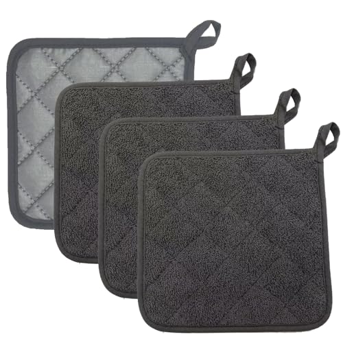 Sthrucrack 4er Set Topflappen Topflappen Küche Hitzebeständig 550℉ 20CM*20CM Dunkelgrau