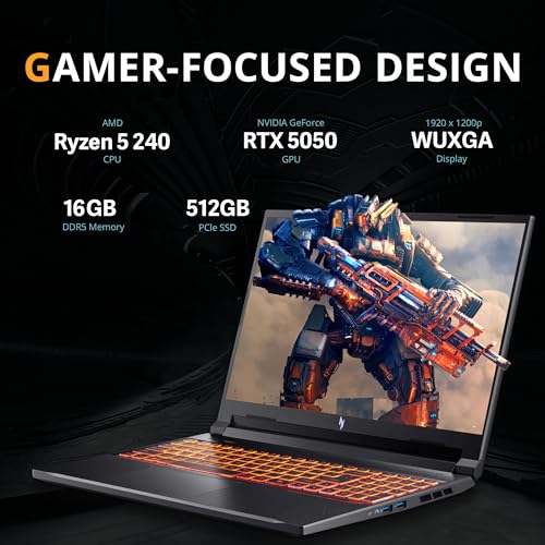 Image of acer Nitro V 16 AI Gaming Laptop, 16 inch WUXGA 180Hz Display, AMD Ryzen 5 240, GeForce RTX 5050 8GB GDDR6, 16GB DDR5, 512GB SSD, Backlit Keyboard, Copilot, Win 11 Pro, Black, 1TB Docking Station Set