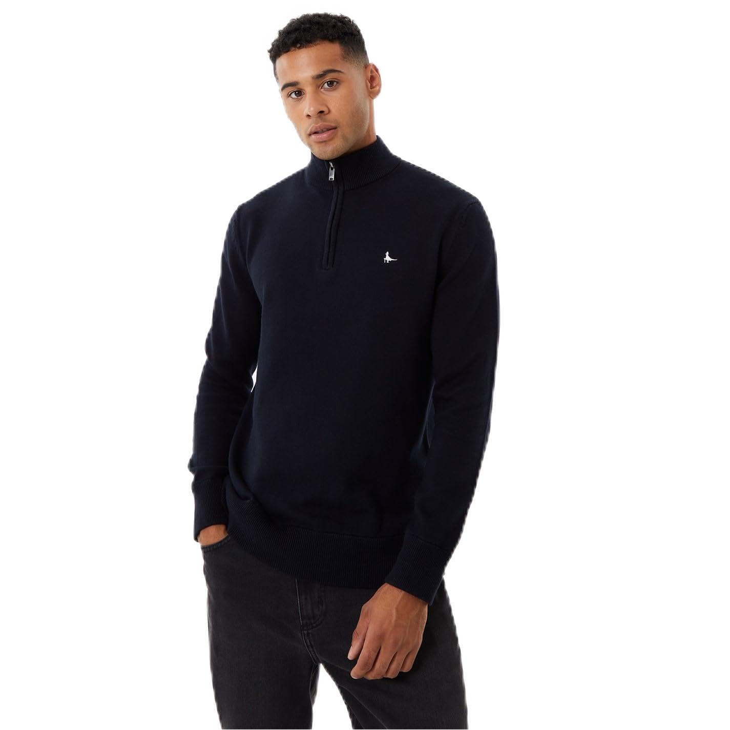 Jack Wills Mens Funnel Neck Half Zip Jumper Black S