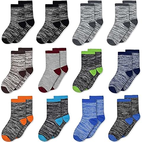 Boys Striped Cotton Socks - 12 Pairs Breathable Cotton Socks for Toddler Kids Boys or Girls(10-14 Years Old) with Striped Designed Cover