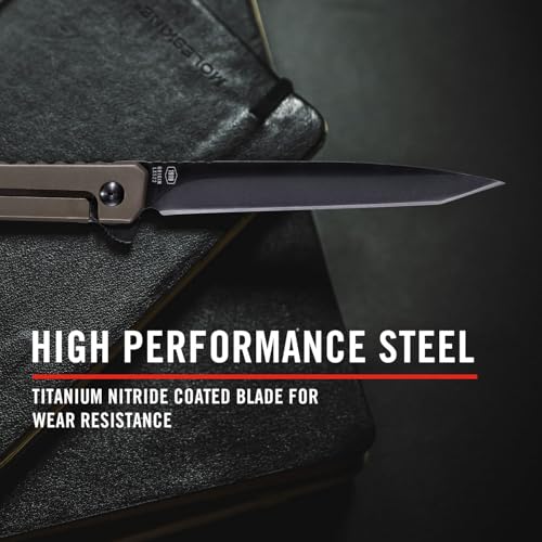 COAST Founder's Collection LX522 ORIGIN, TANTO Blade, Gentleman's EDC Folding Pocketknife, Flip Tab, Frame Lock, Pocket Clip, Stainless-Steel, Black Blade & Brown Handle