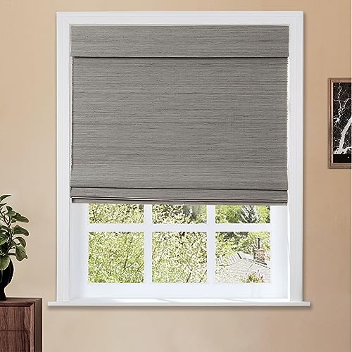 Image of TWOPAGES No Drill Ramie Cordless Roman Shade for Indoor Windows Custom Made Roman Blind Light Filtering Roman Window Shade Blackout, Windswept, 1 Piece