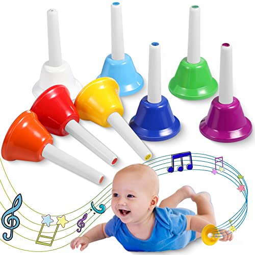 8 Note Hand Bells for Kids, Musical Handbells Set Colorful Hand Bells Instruments Music Bells for Toddlers Children Adults Bells Musical Toy Percussion Instrument Toy for School Church Wedding Family