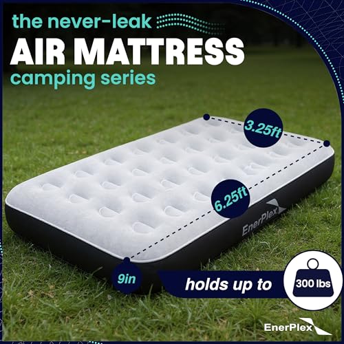 Image of EnerPlex Camping Air Mattress with Built in Pump - Twin Blow Up Mattress for Travel & Guests - Portable Bed for Adults and Kids - Grey