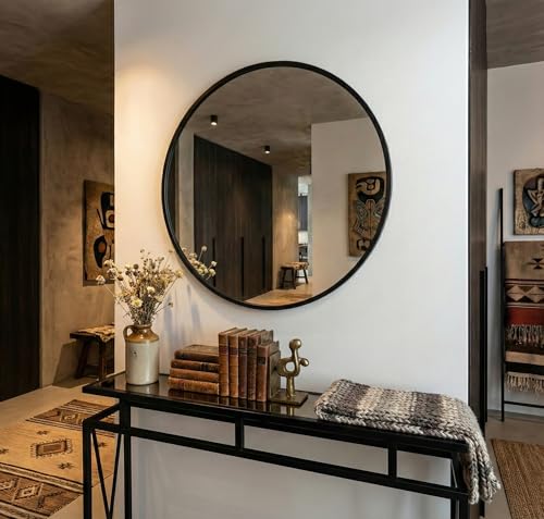 My Mirror Runder Wandspiegel 100cm Schwarz Modernes Design Metallrahmen großer Dekospiegel für Flur Wohnzimmer & Schlafzimmer