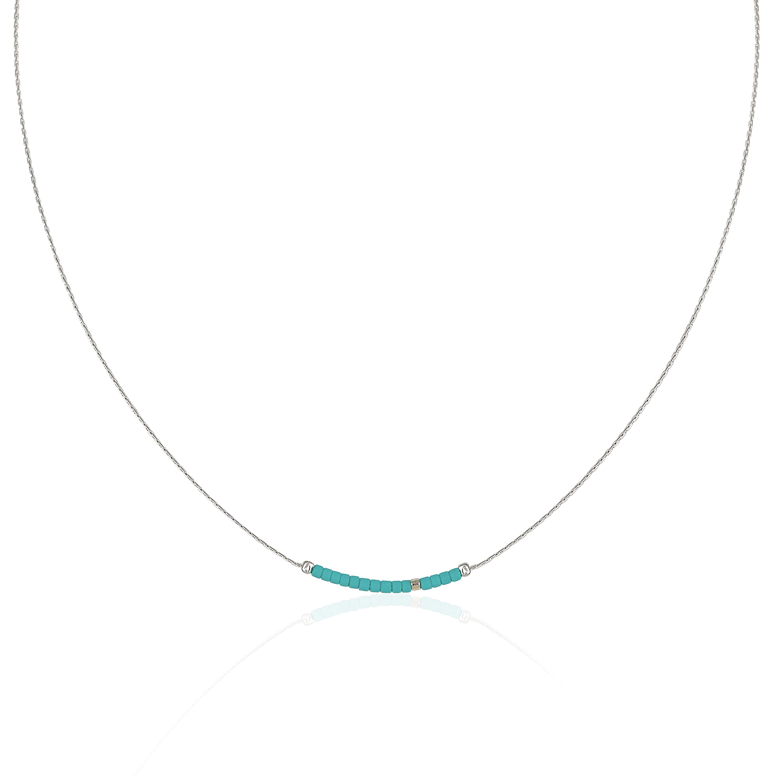 Collier fin choker pierres turquoise - chaine serpent argent 925 - Collier pierres perles turquoise naturel - collier minimaliste discret