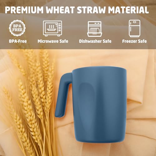 BUSOKIP Wheat Straw Coffee Mugs 16 oz, Drinking Cups Set of 6, Plastic Mugs With Handle Unbreakable Coffee Cups, Microwave and Dishwasher Safe Tea Cups for Kitchen, Camping, RV - Blue by BUSOKIP - Used condition - Image 3