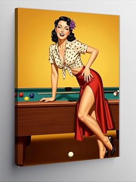 Kanvas Tablo Bilardo Masas nda Retro Kad n, 50 x 70 CNVSDKEY140142