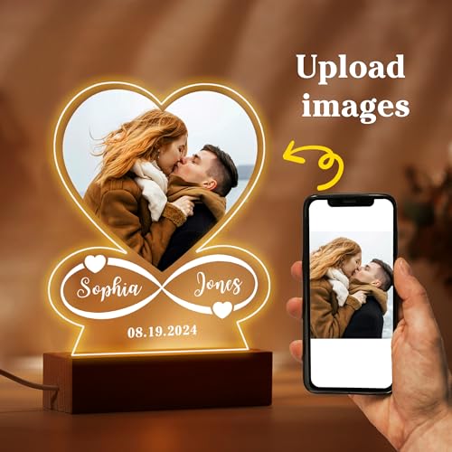 Personalised Gifts for Women Girlfriend Boyfriend Photo Gifts for Christmas Acrylic Plaque Custom Night Lights Picture Frame Gifts for Birthday Mothers Day Christmas Valentines Gifts(Heart-Photo) - Image 6
