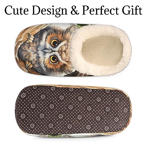 Lovely Owl Slippers for Women Men, Tree Leaves House Slippers Socks Warm Fuzzy Memory Foam Indoor Slippers Lightweight Cozy Anti-Skid Closed Back Home Shoes, Medium3