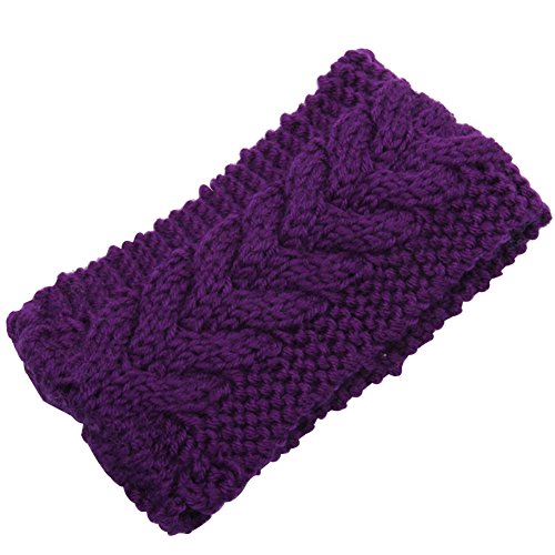 Pusheng Stirnband/Ohrwärmer für Damen, Wollstrick, gehäkelt, 22 x 11 cm - Violett - Einheitsgröße