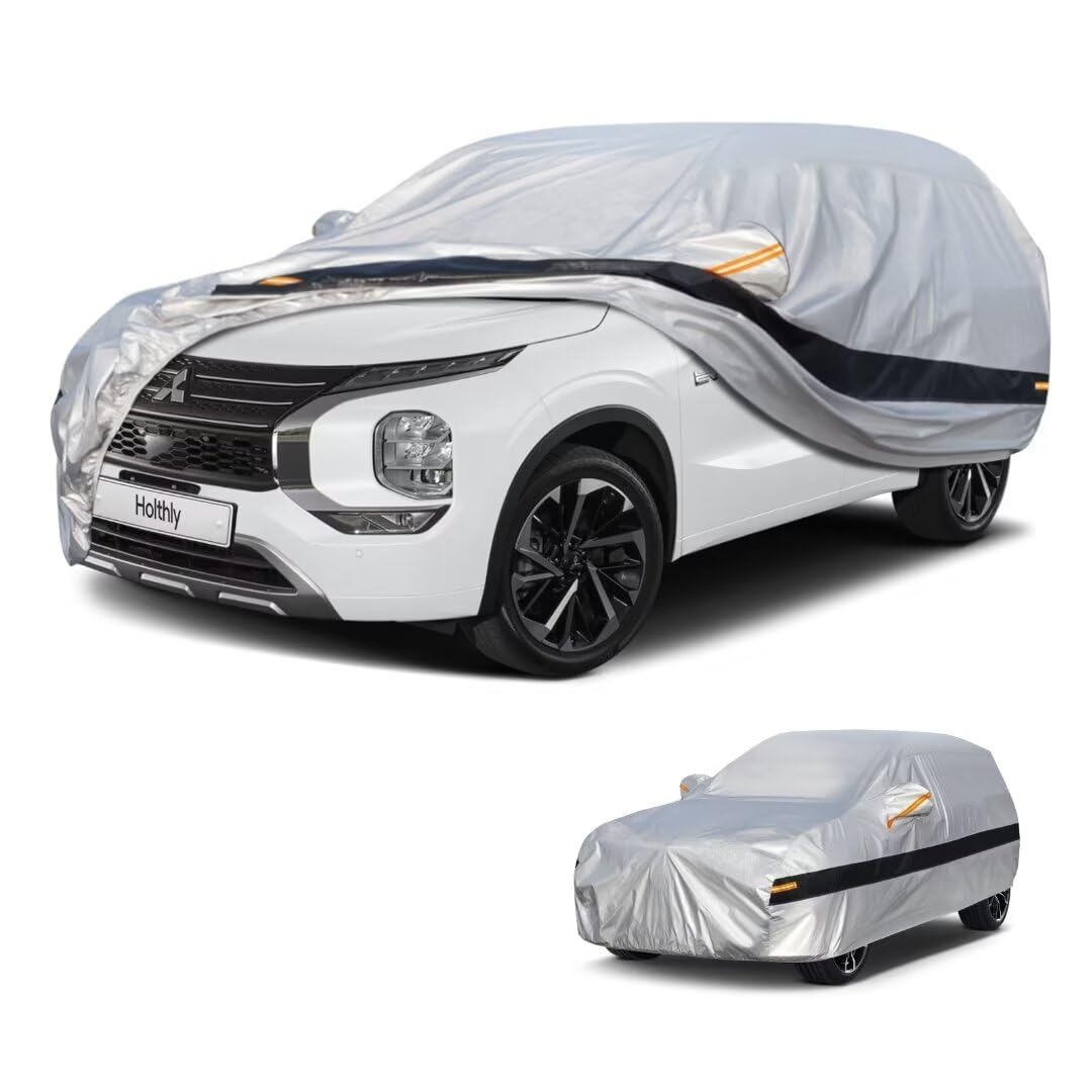 Holthly 10 Layers SUV Car Cover Custom Fit for Mitsubishi Outlander (2005-2024) Waterproof All Weather for Automobiles, Outdoor Full Cover Rain Sun UV Protection.Silver