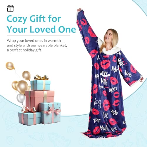 Image of Catalonia Sherpa Wearable Blanket with Sleeves and Pocket for Adults