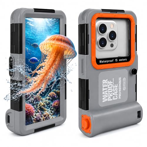 DANZHANG Upgrade IP68 Underwater Phone Case for Snorkeling [50ft/15M] Professional Waterproof Diving Case Designed for iPhone 7-17 Pro Max/Pro/Plus/Mini SE 2/3 Underwater Photo & Video Gray
