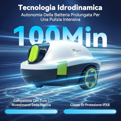 Evercross Bot Y10 Robot Piscina, Robot Per Piscina Per La Pulizia Del Pavimento, Fino A 90 Min & 100㎡, Robot Piscina Senza Fili Con Parcheggio Automatico, Robot Fuori Terra Con Filtro 180μM (Bianco) - 3