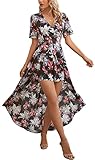 Mizukai Womens Short Sleeve V Neck Floral Flowy Party Split Maxi Romper Dress L Black Floral